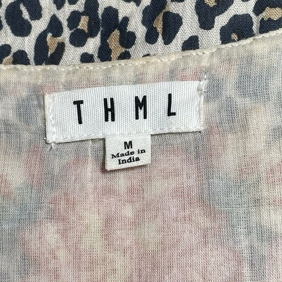 Thml Leopard Floral Embroiderd Flutter Sleeve Knee Length Dress Women's Size M - Picture 15 of 16